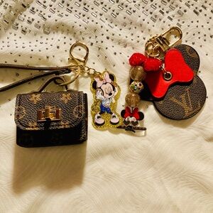 Lou and Mommy and Me. Gold Minnie Mouse Key Charm with Glitter Bead Accents